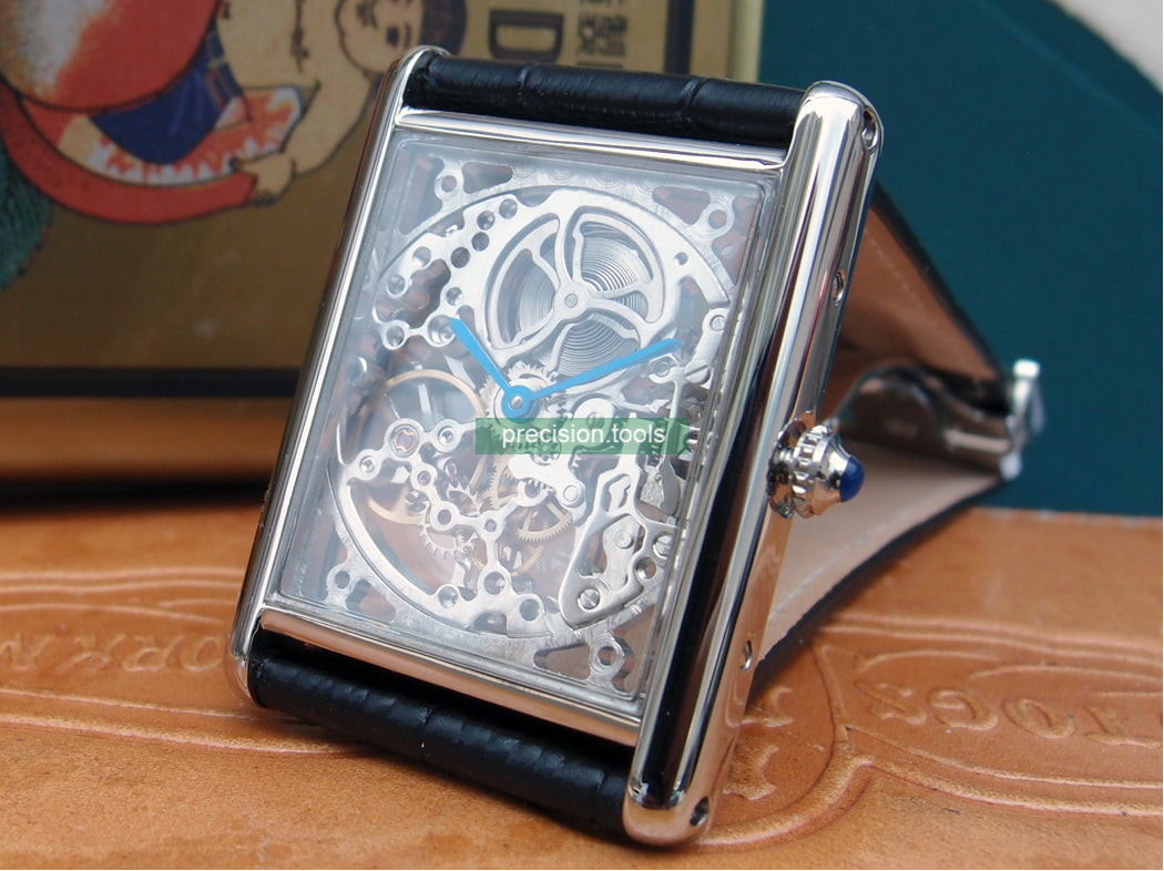★ NOS ★ Square Skeleton Hand Wind-up Stainless Steel Wrist Watches New Old Stock 0700