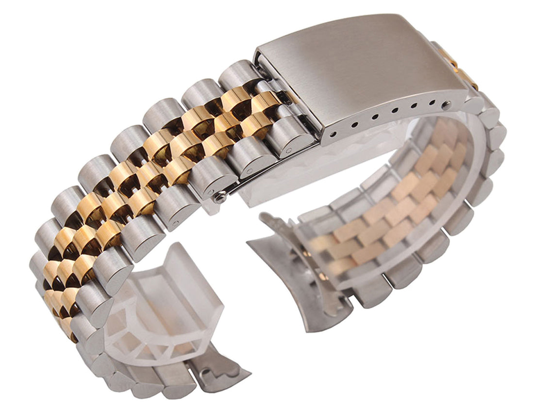 19mm。銀禧型 ジュビリー 。 ゴールドとシルバーの色。完璧にフィットするほぼヴィンテージの腕時計 。ステンレス鋼 。交換用時計バンド 。 社外品